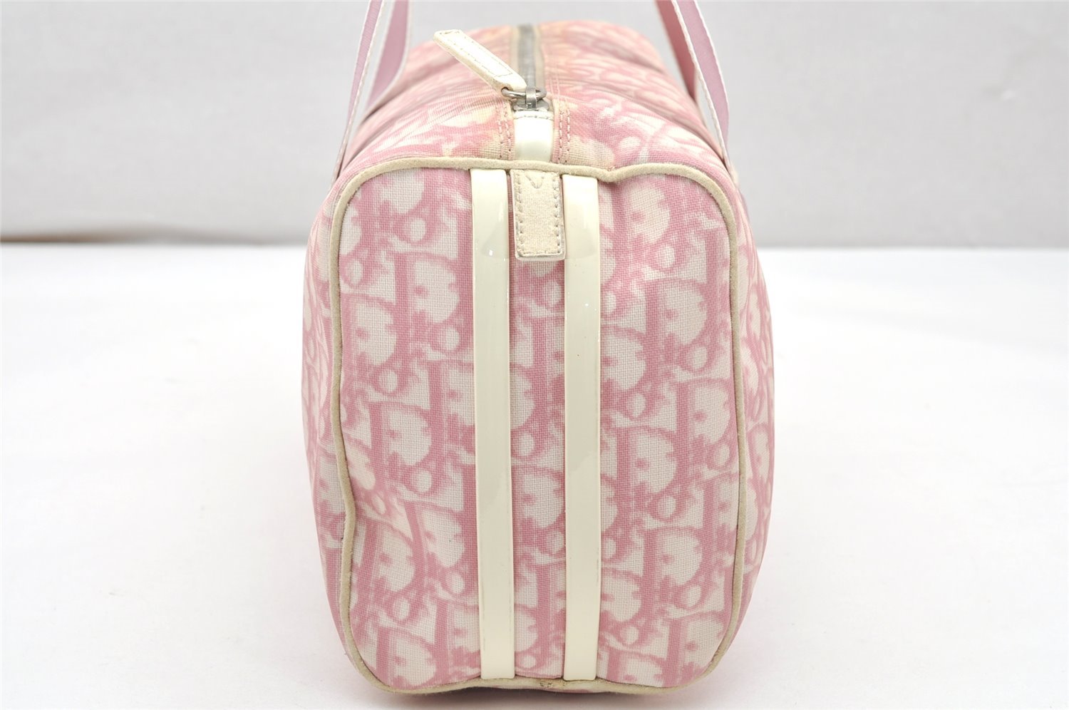 Authentic Christian Dior No.1 Trotter Hand Boston Bag PVC Enamel Pink  3077K