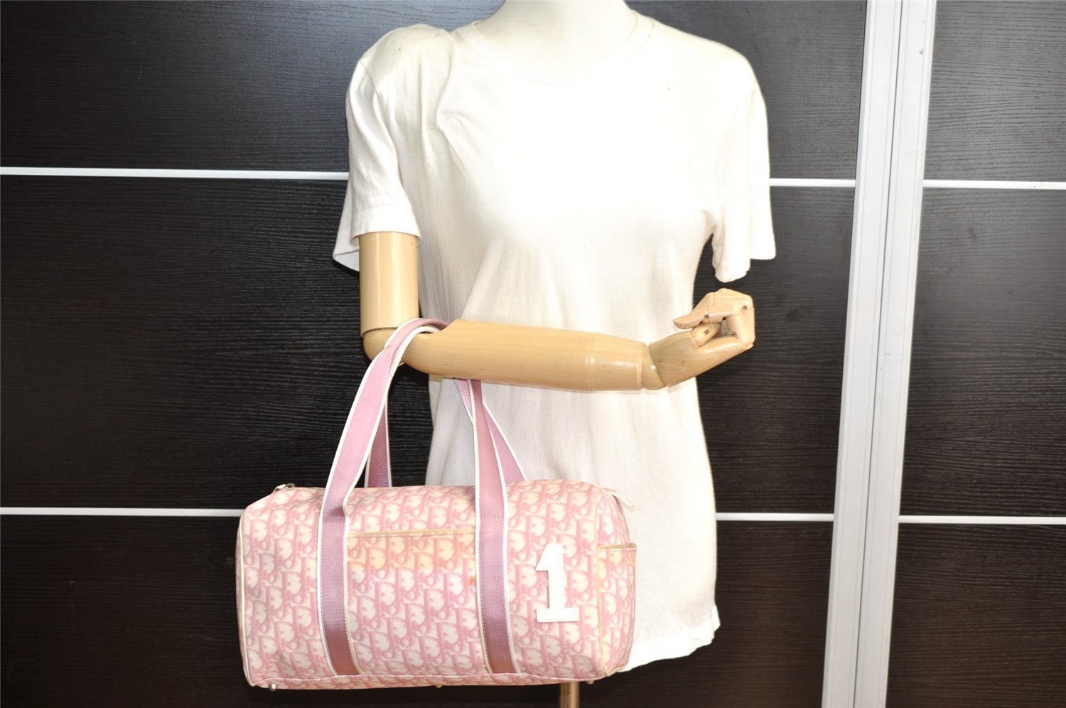 Authentic Christian Dior No.1 Trotter Hand Boston Bag PVC Enamel Pink  3077K