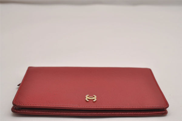 Authentic CHANEL Vintage Calf Skin Bifold Wallet Purse Red CC Logo 3078J