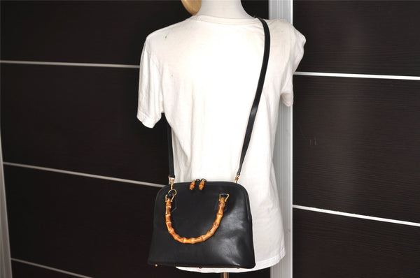 Authentic GUCCI Bamboo 2way Hand Shoulder Crossbody Bag Leather Black Junk 3082J