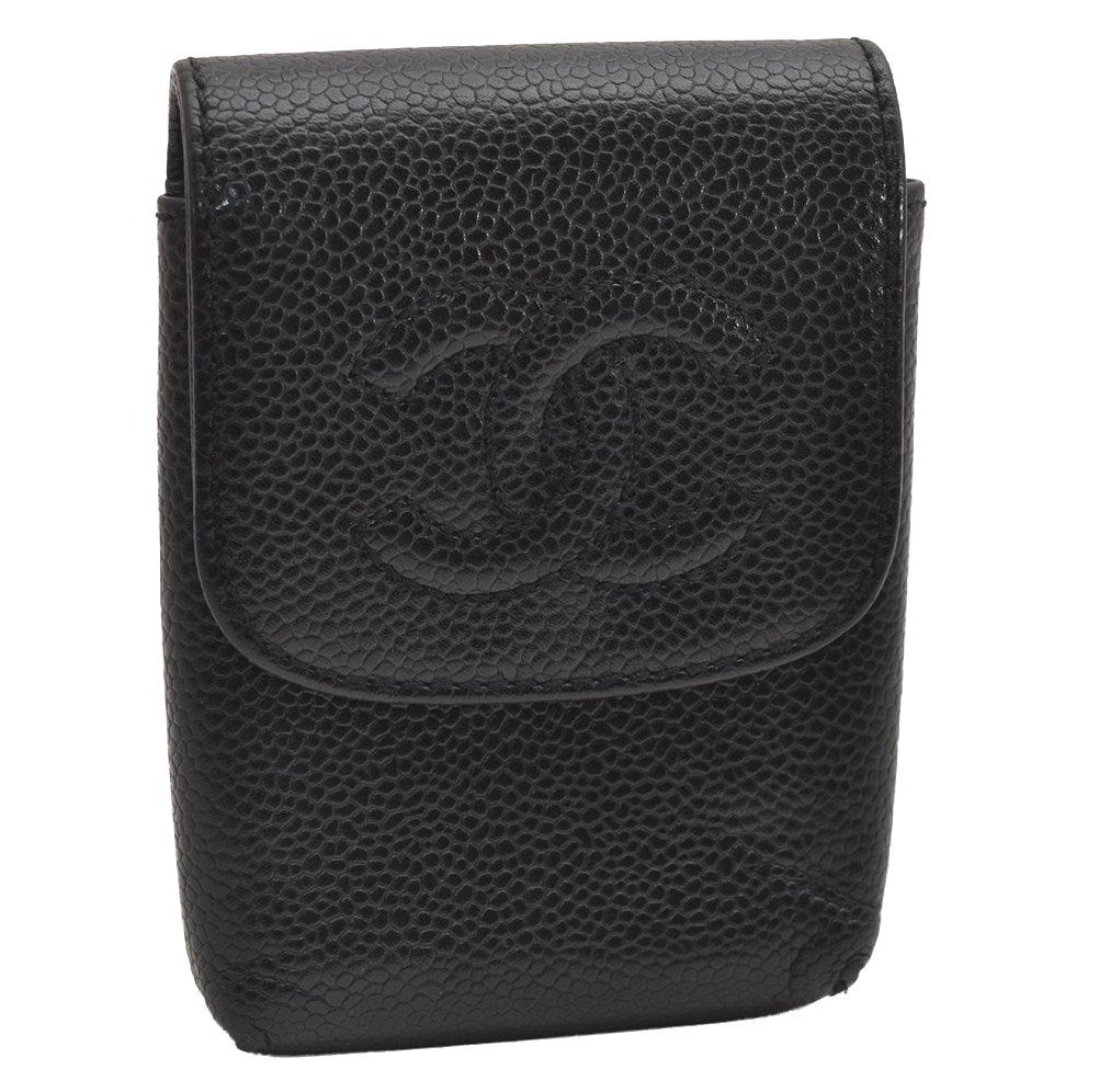 Authentic CHANEL Caviar Skin Cigarette Case Pouch Purse CC Logo Black 3083J