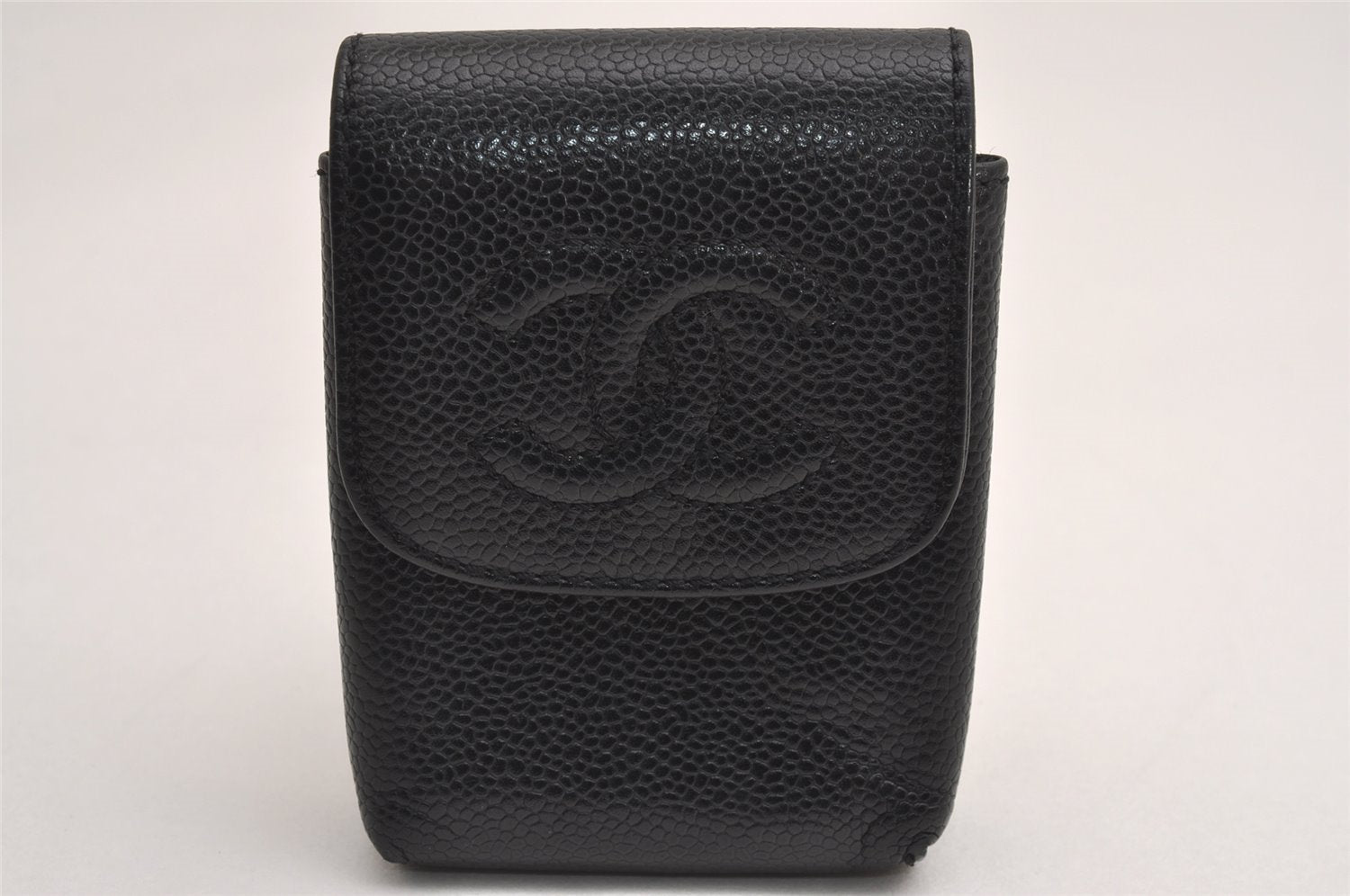 Authentic CHANEL Caviar Skin Cigarette Case Pouch Purse CC Logo Black 3083J