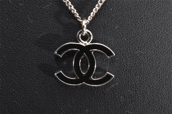 Authentic CHANEL CoCo Mark Silver Tone Chain Pendant Necklace Box 3092J