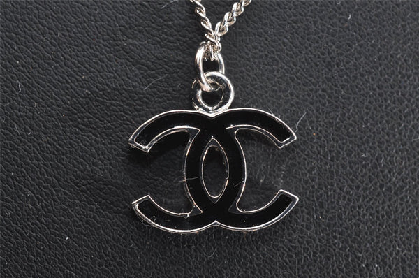 Authentic CHANEL CoCo Mark Silver Tone Chain Pendant Necklace Box 3092J