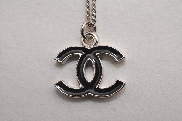 Authentic CHANEL CoCo Mark Silver Tone Chain Pendant Necklace Box 3092J