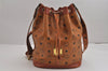 Authentic MCM Visetos Leather Vintage Shoulder Drawstring Bag Purse Brown 3093J