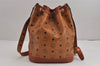 Authentic MCM Visetos Leather Vintage Shoulder Drawstring Bag Purse Brown 3093J