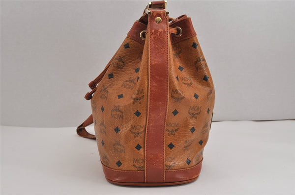 Authentic MCM Visetos Leather Vintage Shoulder Drawstring Bag Purse Brown 3093J