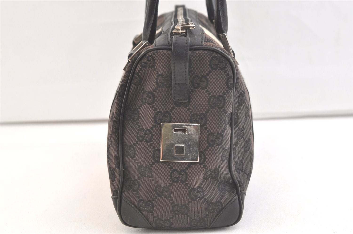 Authentic GUCCI Sherry Line Hand Bag GG Canvas Leather 0000851 Black 3093K