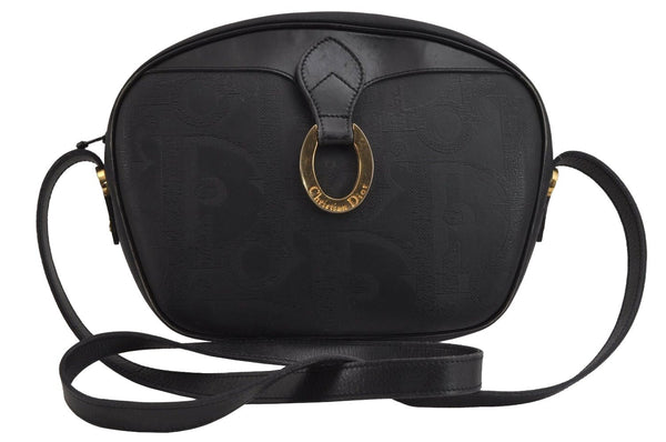 Authentic Christian Dior Trotter Shoulder Cross Bag PVC Leather Black 3094J