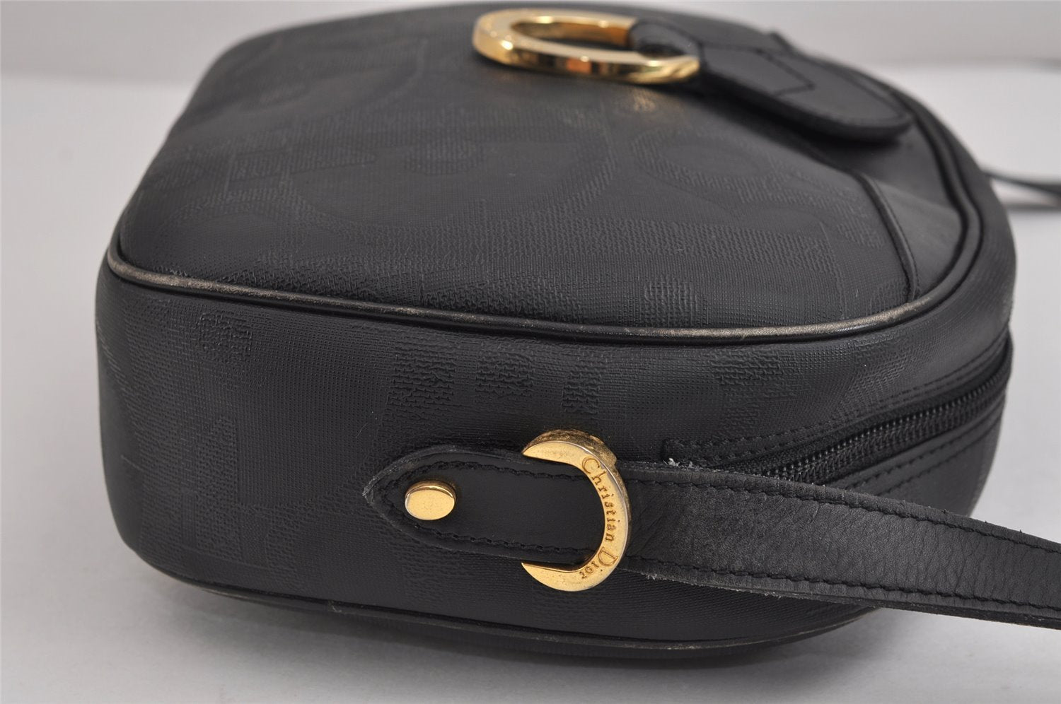 Authentic Christian Dior Trotter Shoulder Cross Bag PVC Leather Black 3094J