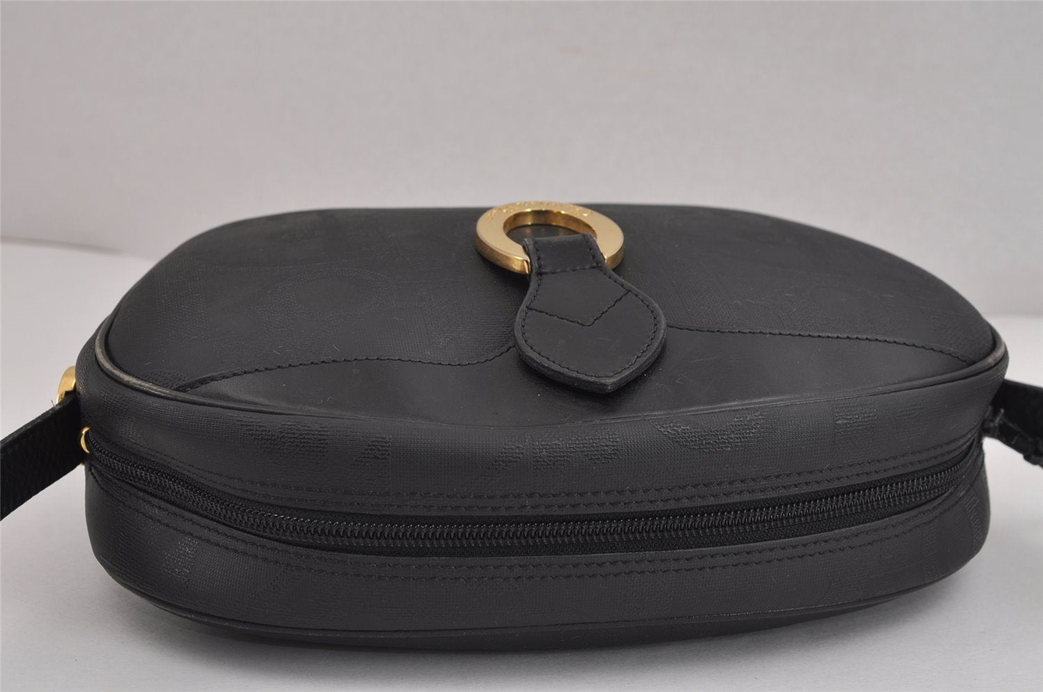 Authentic Christian Dior Trotter Shoulder Cross Bag PVC Leather Black 3094J