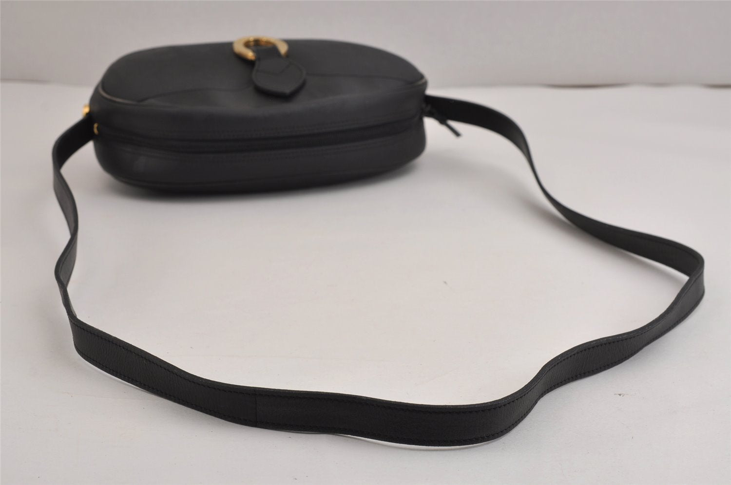 Authentic Christian Dior Trotter Shoulder Cross Bag PVC Leather Black 3094J