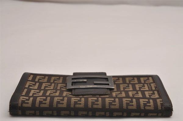 Authentic FENDI Zucchino Vintage Long Wallet Purse Canvas Leather Brown 3095J