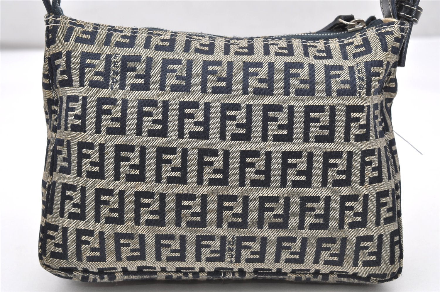 Authentic FENDI Zucchino Shoulder Hand Bag Purse Canvas Leather Navy Junk 3095K