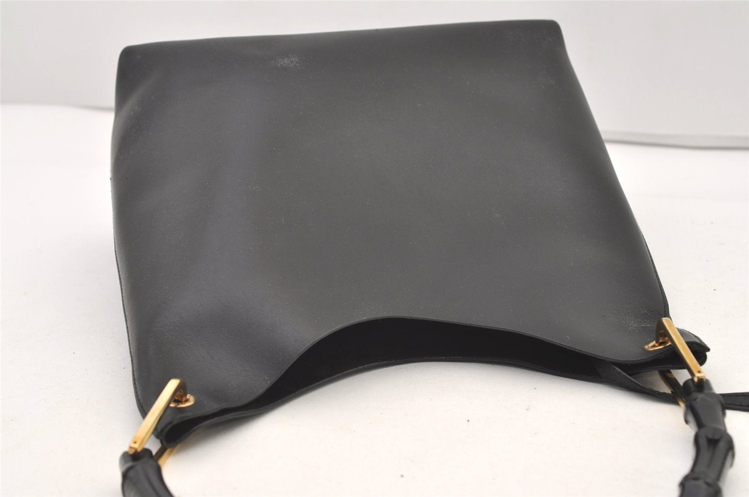 Authentic GUCCI Vintage Bamboo Shoulder Hand Bag Purse Nylon Leather Black 3096J