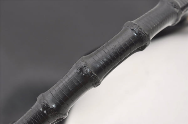 Authentic GUCCI Vintage Bamboo Shoulder Hand Bag Purse Nylon Leather Black 3096J