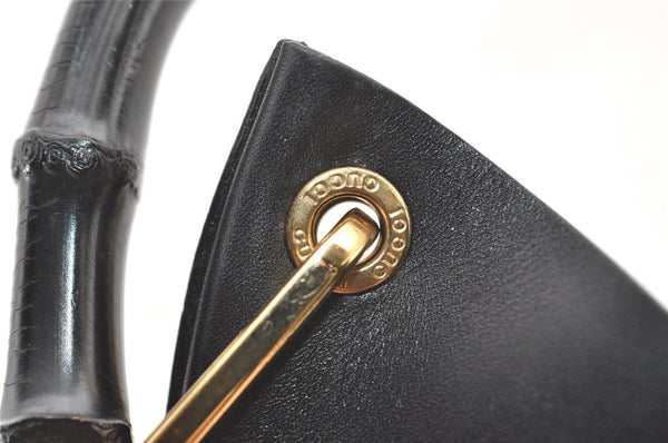 Authentic GUCCI Vintage Bamboo Shoulder Hand Bag Purse Nylon Leather Black 3096J