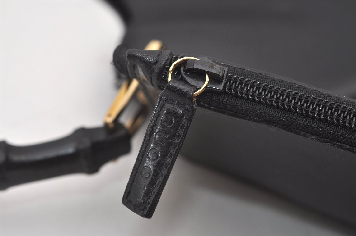 Authentic GUCCI Vintage Bamboo Shoulder Hand Bag Purse Nylon Leather Black 3096J
