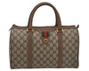 Authentic GUCCI Web Sherry Line Hand Boston Bag GG PVC Leather Brown Junk 3097J