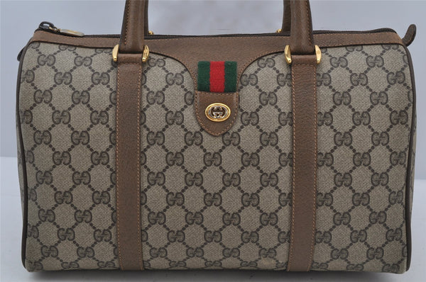 Authentic GUCCI Web Sherry Line Hand Boston Bag GG PVC Leather Brown Junk 3097J