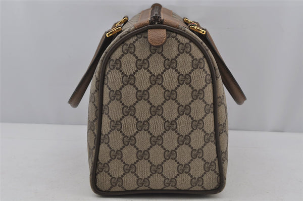 Authentic GUCCI Web Sherry Line Hand Boston Bag GG PVC Leather Brown Junk 3097J