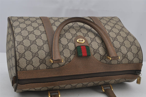 Authentic GUCCI Web Sherry Line Hand Boston Bag GG PVC Leather Brown Junk 3097J