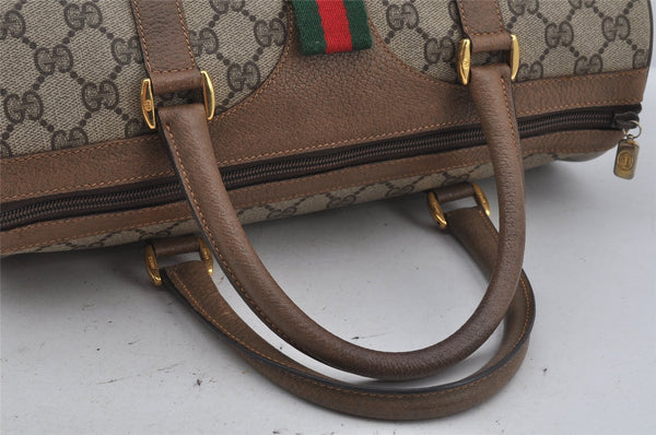 Authentic GUCCI Web Sherry Line Hand Boston Bag GG PVC Leather Brown Junk 3097J