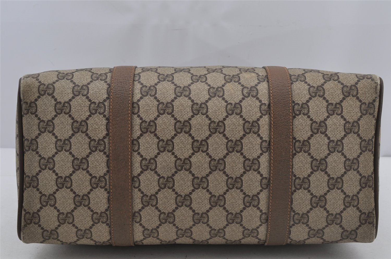 Authentic GUCCI Web Sherry Line Hand Boston Bag GG PVC Leather Brown Junk 3097J