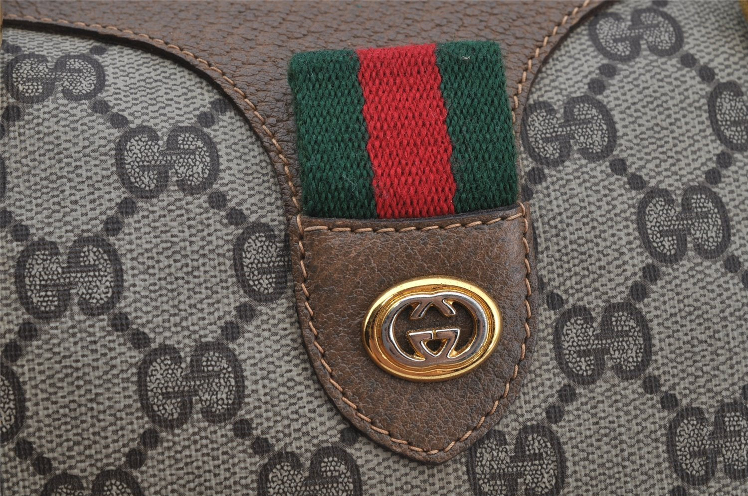 Authentic GUCCI Web Sherry Line Hand Boston Bag GG PVC Leather Brown Junk 3097J