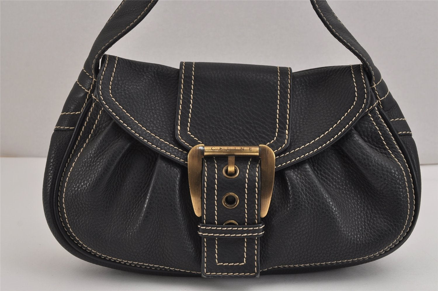 Authentic CELINE Vintage Shoulder Hand Bag Purse Leather Black 3098J