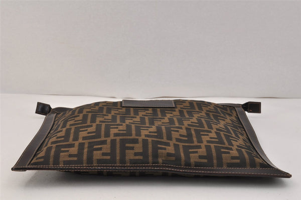 Authentic FENDI Zucca Clutch Hand Bag Purse Nylon Leather Brown Black 3098K