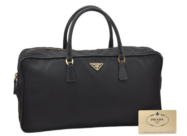 Authentic PRADA Nylon Tessuto Saffiano Leather Hand Bag BL0089 Black 3099K