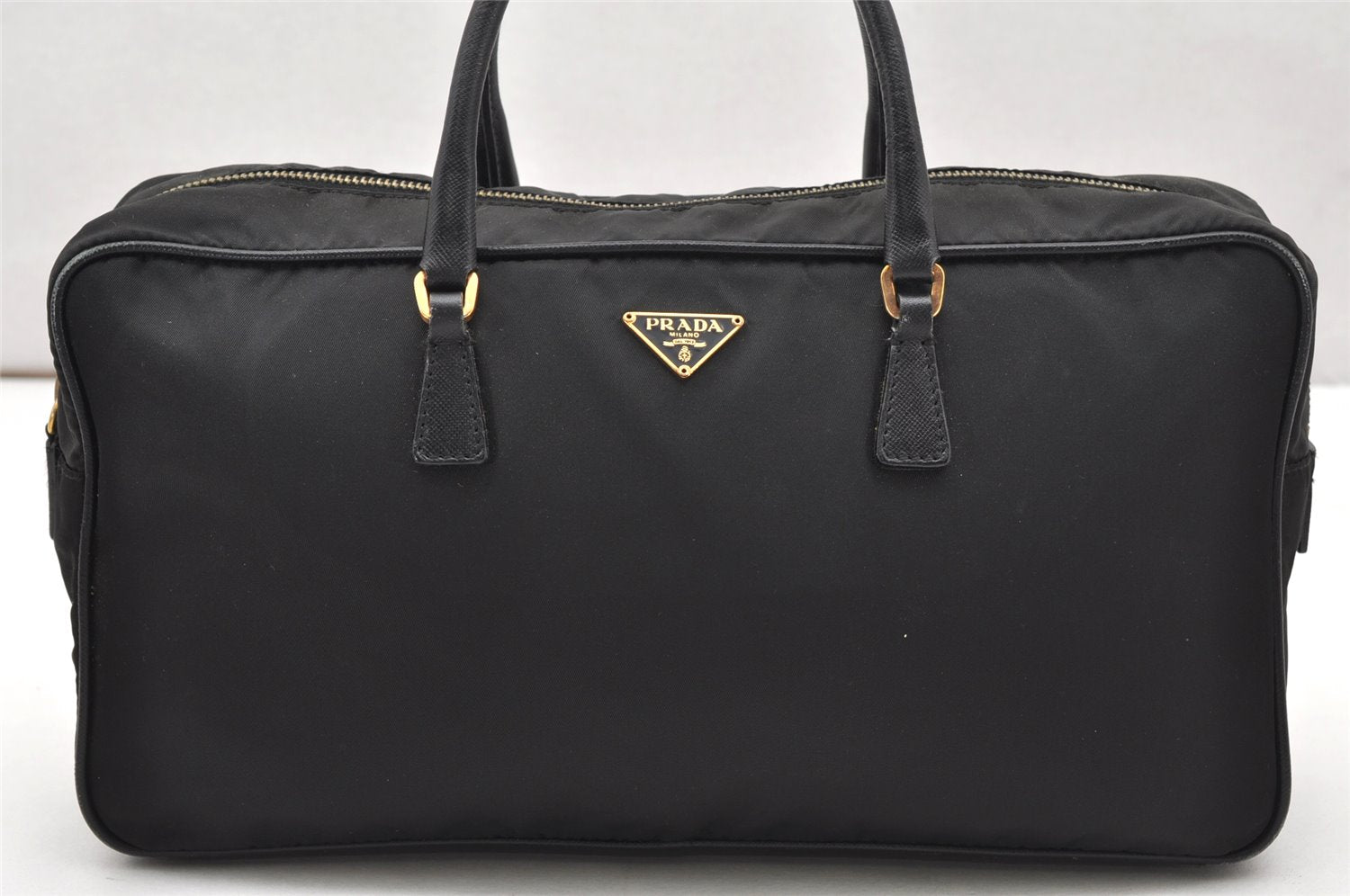 Authentic PRADA Nylon Tessuto Saffiano Leather Hand Bag BL0089 Black 3099K