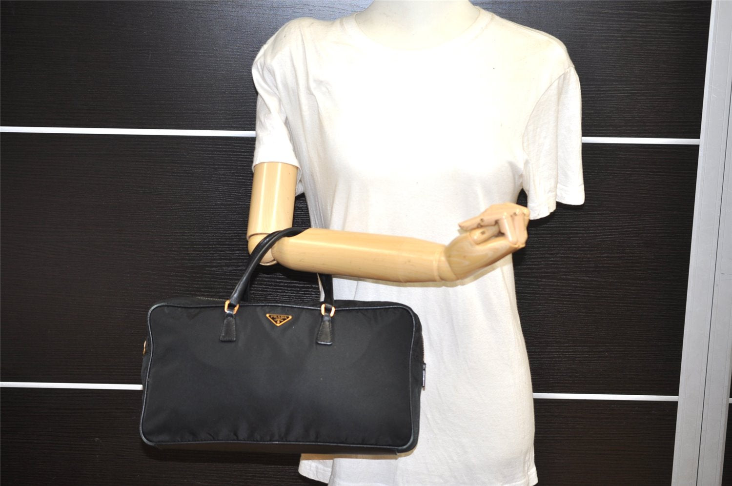 Authentic PRADA Nylon Tessuto Saffiano Leather Hand Bag BL0089 Black 3099K