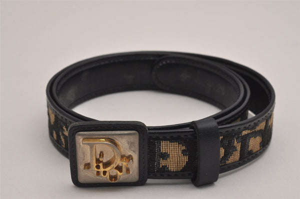 Authentic Christian Dior Trotter Belt Canvas Leather 24.8-29.7" Black 3100J