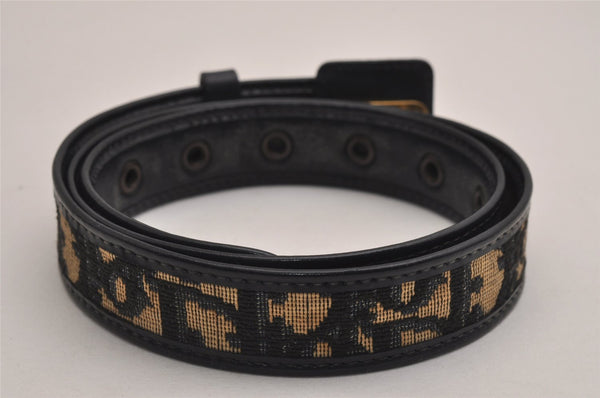 Authentic Christian Dior Trotter Belt Canvas Leather 24.8-29.7" Black 3100J