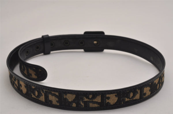 Authentic Christian Dior Trotter Belt Canvas Leather 24.8-29.7" Black 3100J