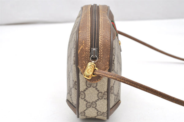 Authentic GUCCI Web Sherry Line Shoulder Cross Bag GG PVC Leather Brown 3100K