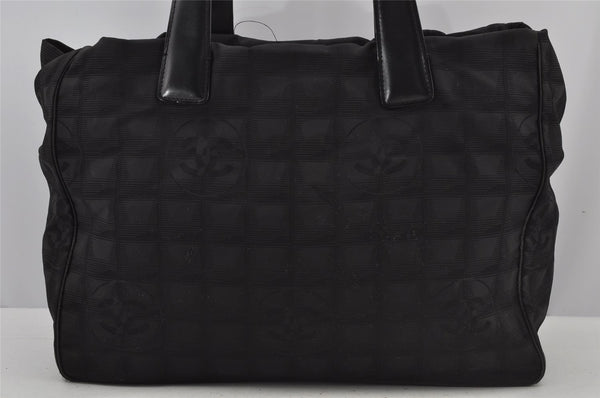 Authentic CHANEL New Travel Line Shoulder Tote Bag Nylon Leather Black 3105J