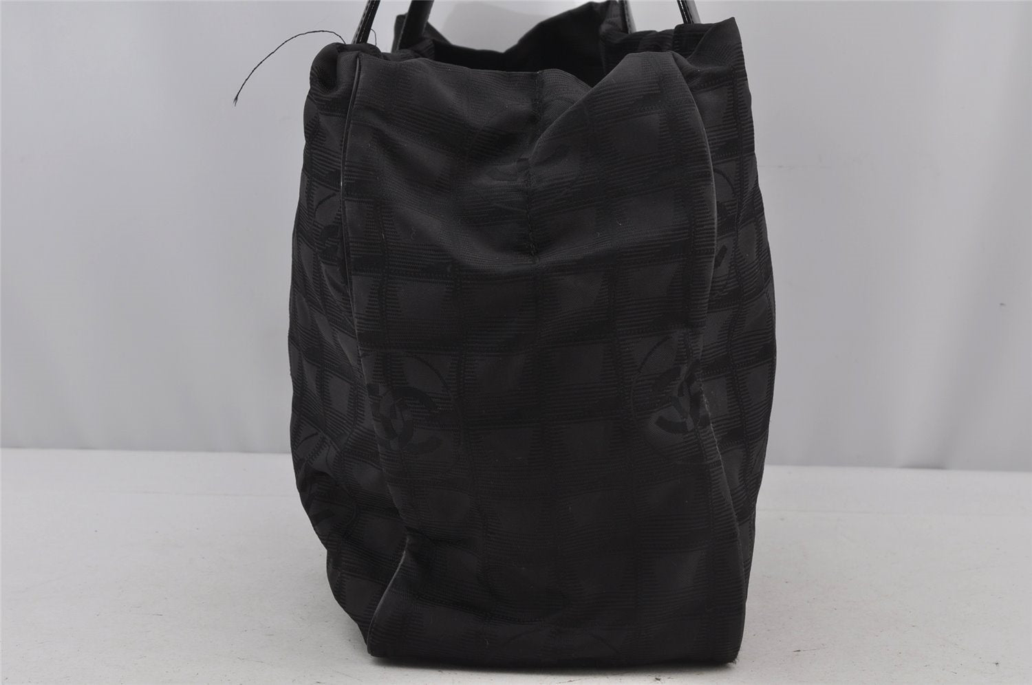 Authentic CHANEL New Travel Line Shoulder Tote Bag Nylon Leather Black 3105J