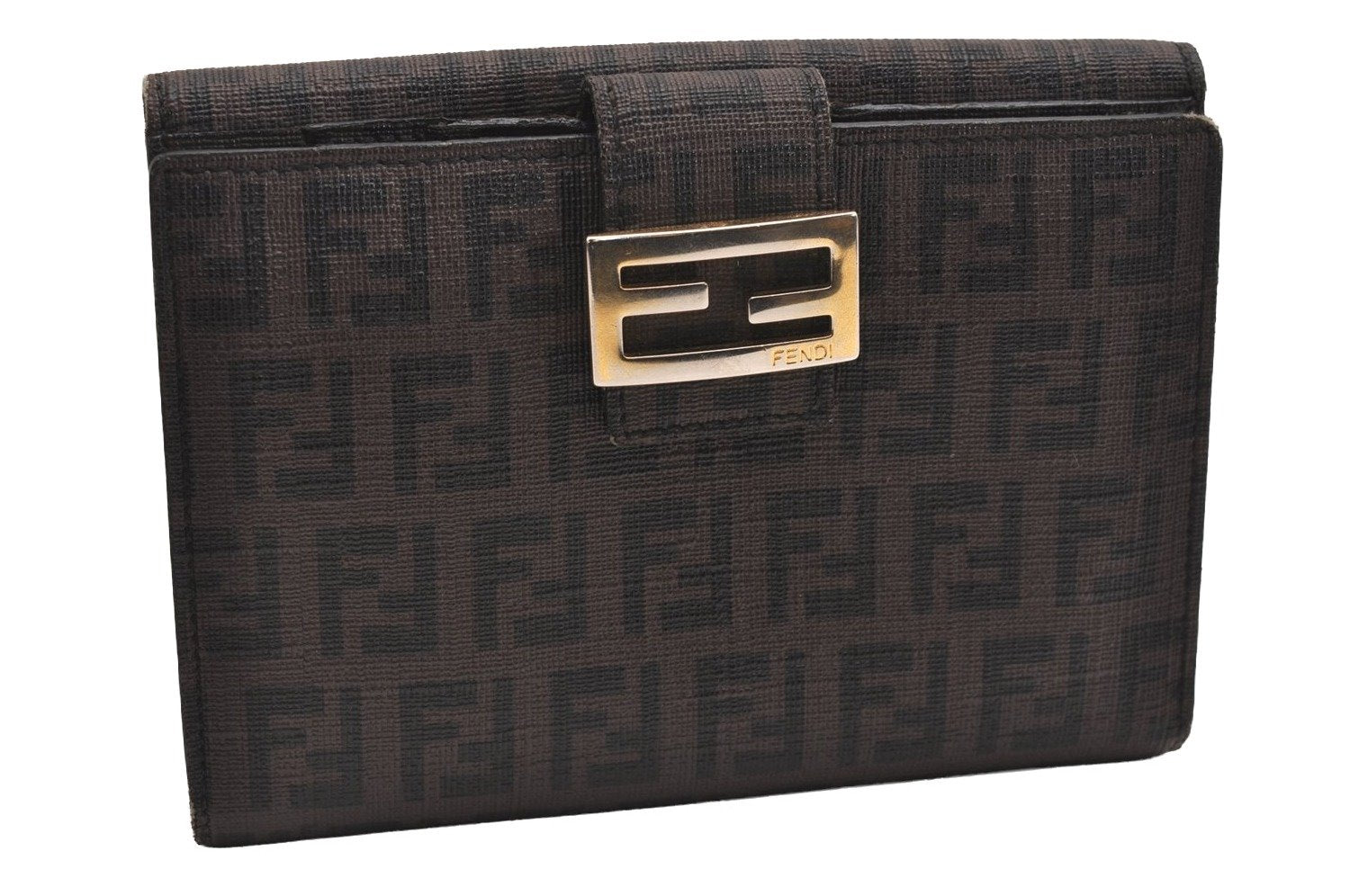 Authentic FENDI Zucchino Vintage Bifold Wallet Purse Leather Brown 3106J