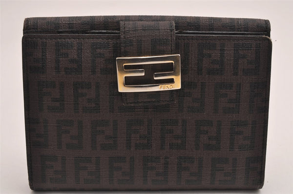 Authentic FENDI Zucchino Vintage Bifold Wallet Purse Leather Brown 3106J