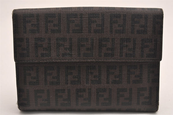 Authentic FENDI Zucchino Vintage Bifold Wallet Purse Leather Brown 3106J