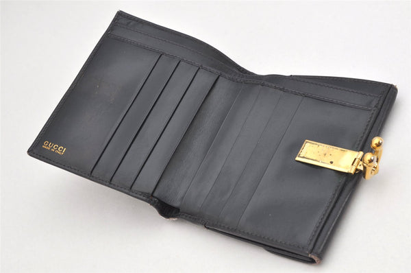 Authentic GUCCI Vintage Bifold Wallet Purse Leather Navy Blue 3106K