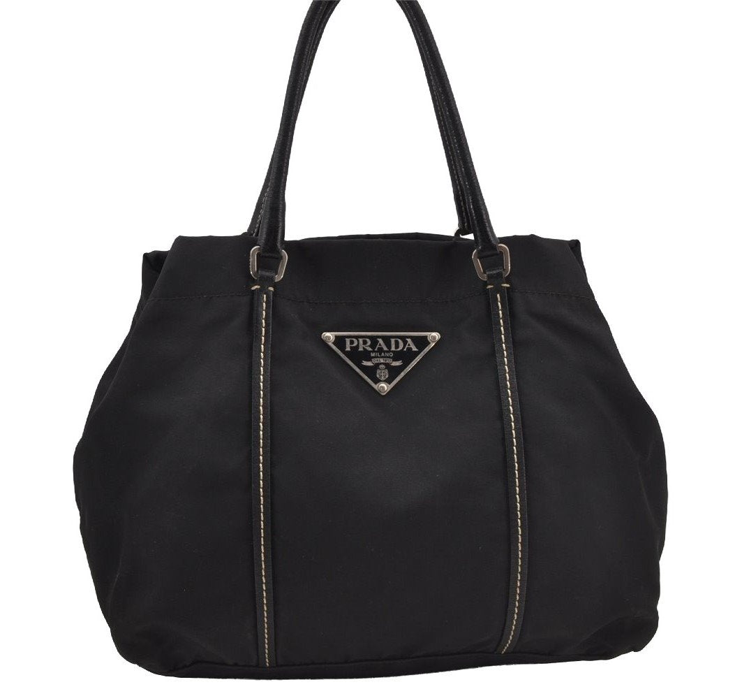 Authentic PRADA Vintage Nylon Tessuto Leather Tote Hand Bag Black 3107J