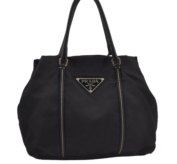 Authentic PRADA Vintage Nylon Tessuto Leather Tote Hand Bag Black 3107J