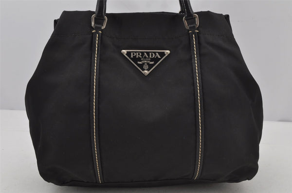 Authentic PRADA Vintage Nylon Tessuto Leather Tote Hand Bag Black 3107J