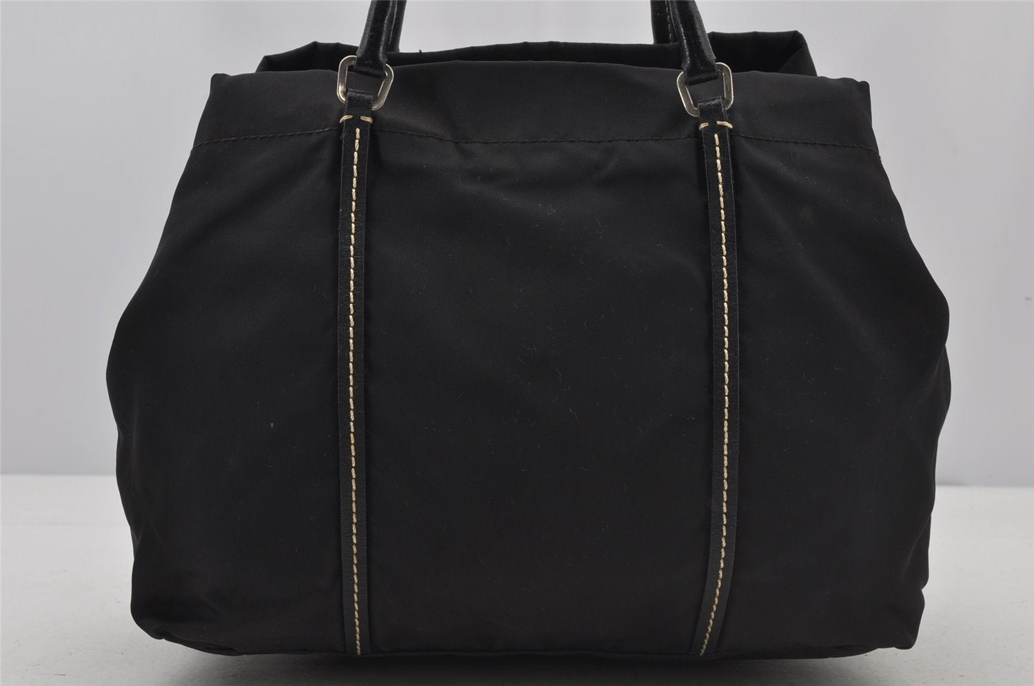 Authentic PRADA Vintage Nylon Tessuto Leather Tote Hand Bag Black 3107J