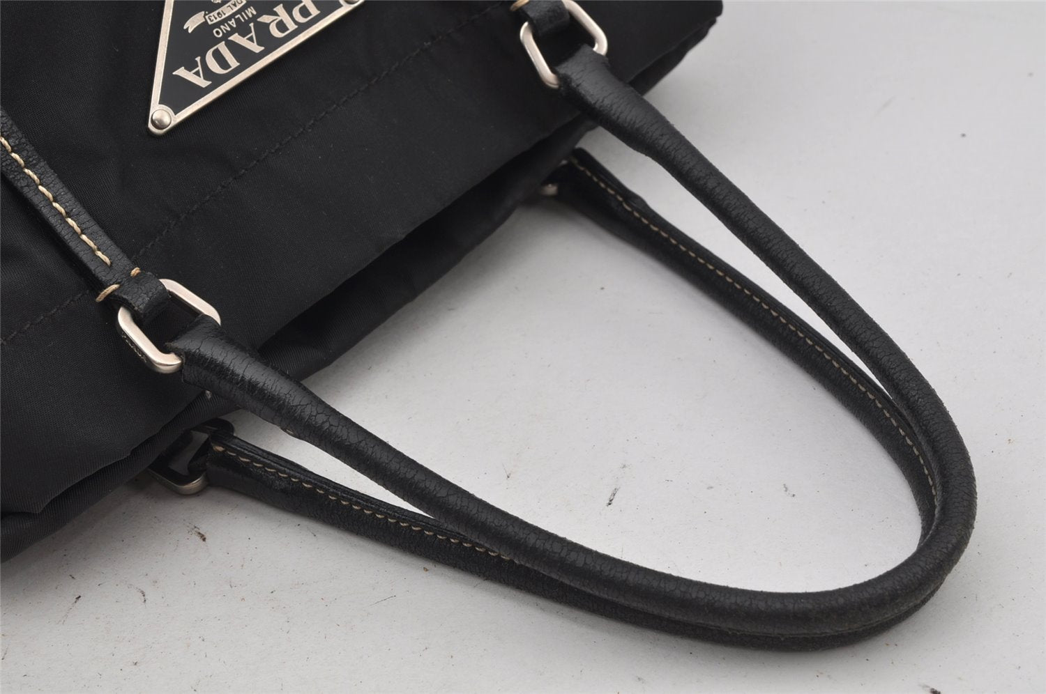 Authentic PRADA Vintage Nylon Tessuto Leather Tote Hand Bag Black 3107J